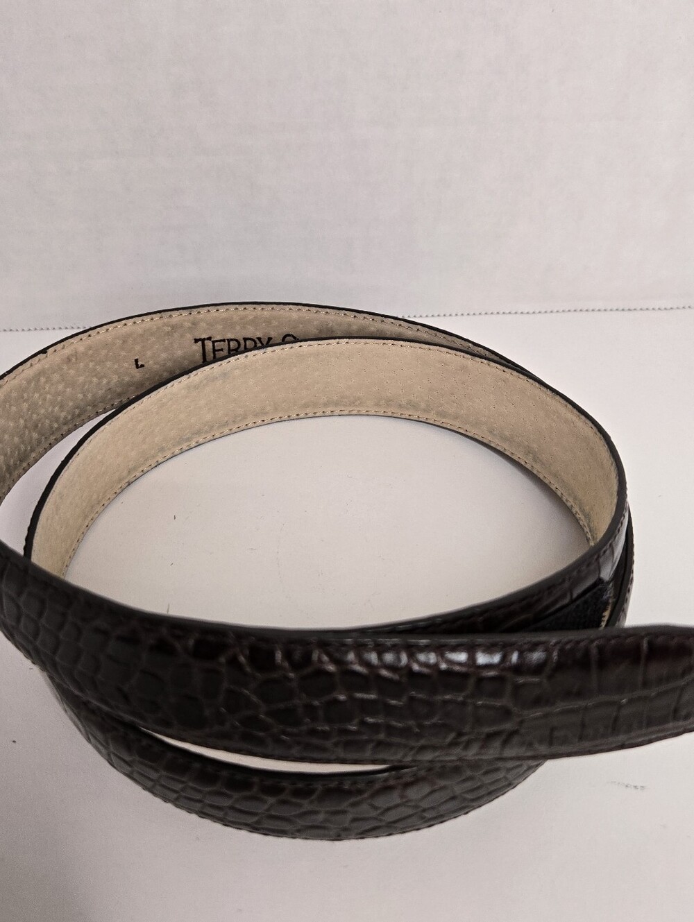 Terry Stack Women's Dark Brown Italian Leather Crocodile Hook/Loop Belt Large